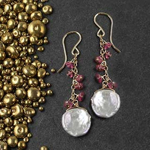 !PINK SALE! Cornflake Pearl and Tourmaline Earrings (e-pk61)