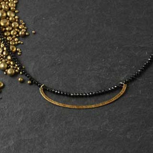 Faceted Black Spinel Necklace with Golden Crescent