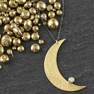 Crescent Moon with Tubeset CZ Necklace